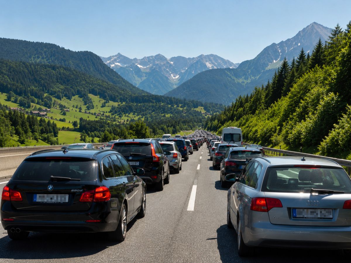 Stau auf der Autobahn Richtung Österreich © KI-generierter Inhalt