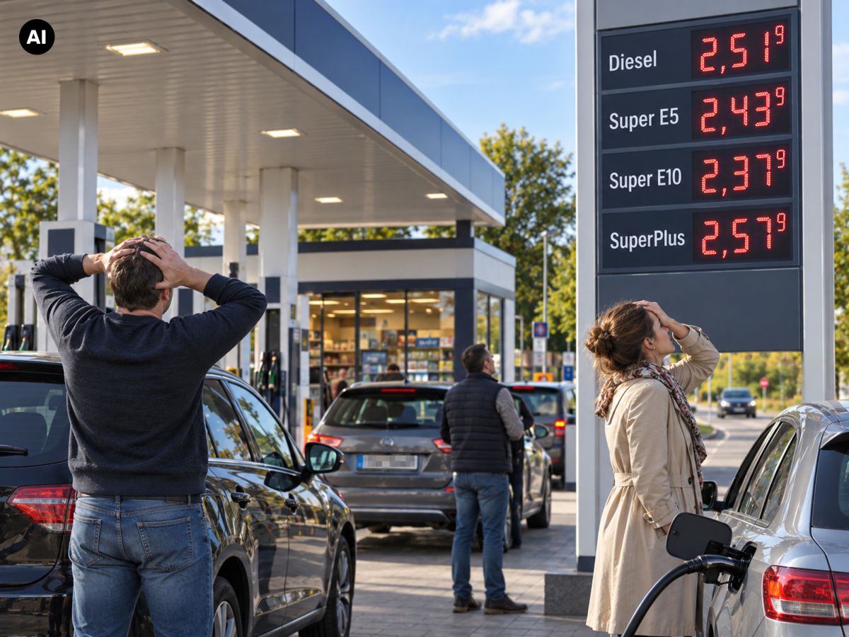 Verärgerte Autofahrer an der Tankstelle KI-generierter Inhalt
