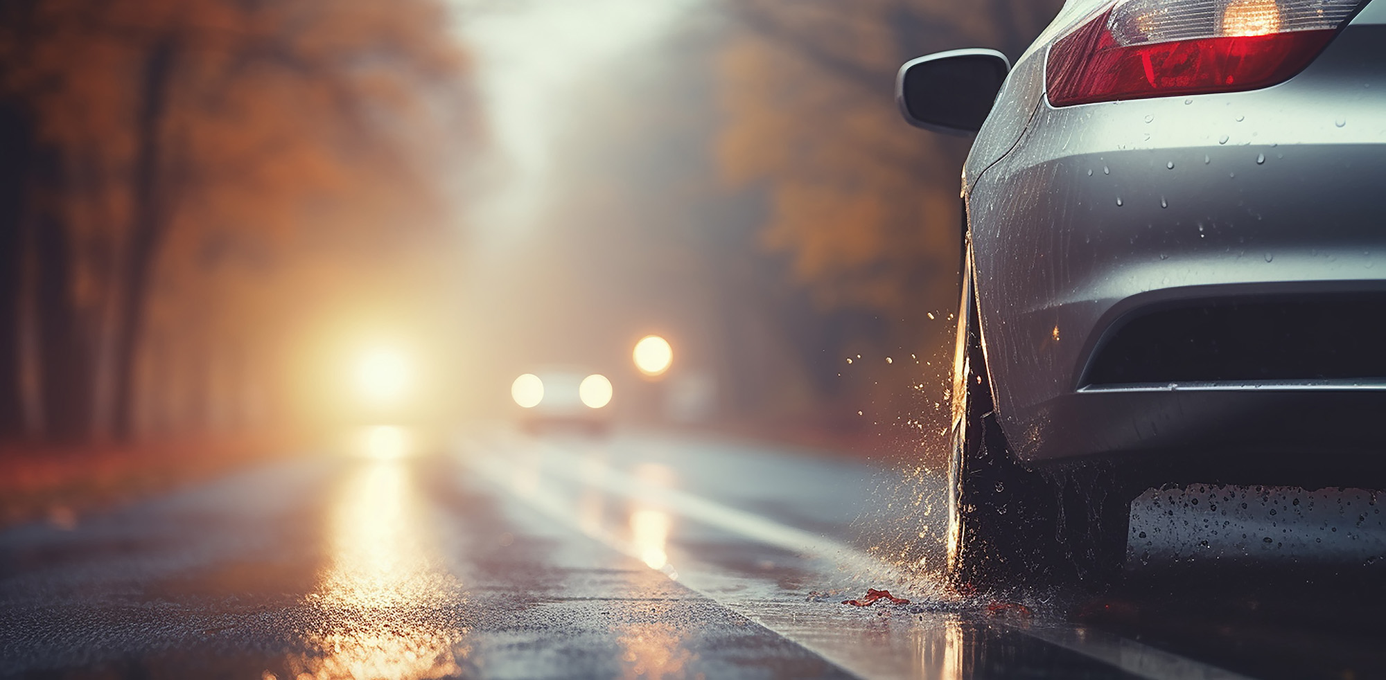 Autos mit eingeschalteten Scheinwerfern bei Nässe in der Dämmerung© kichigin19 / AdobeStock