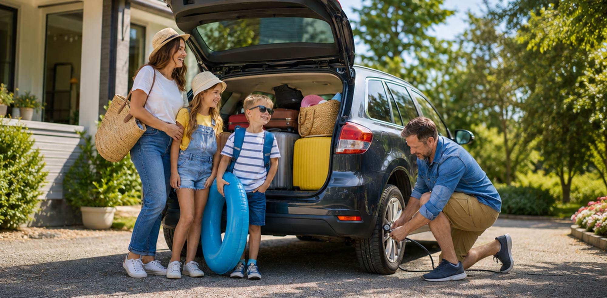 Eine Familie fährt mit dem Auto in den Urlaub © KI generierter Inhalt