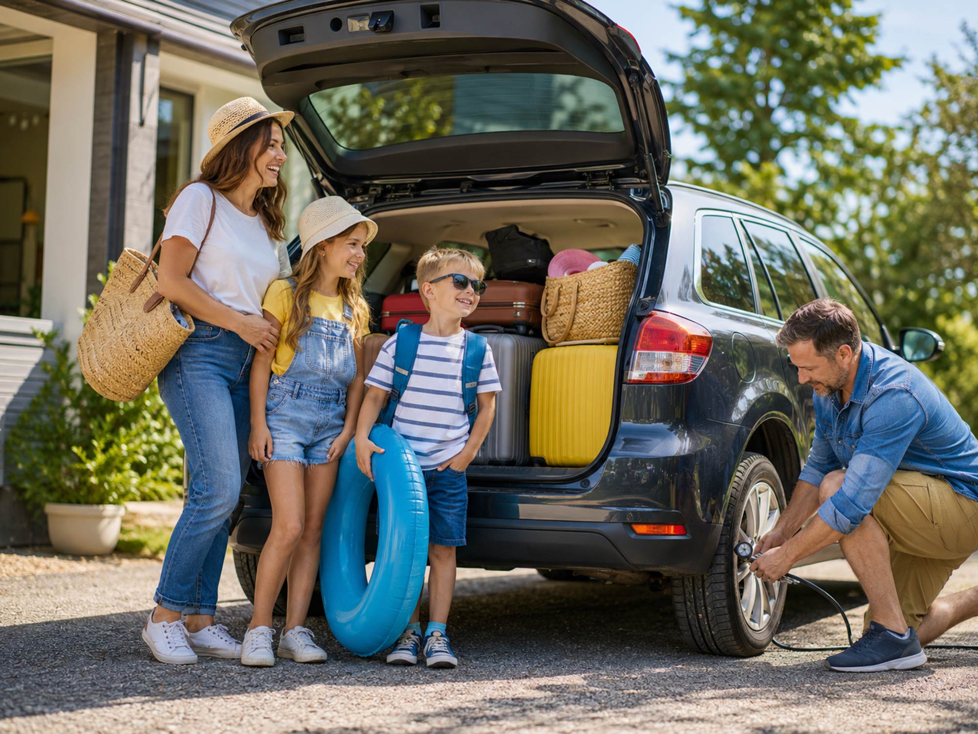 Eine Familie fährt mit dem Auto in den Urlaub © KI generierter Inhalt