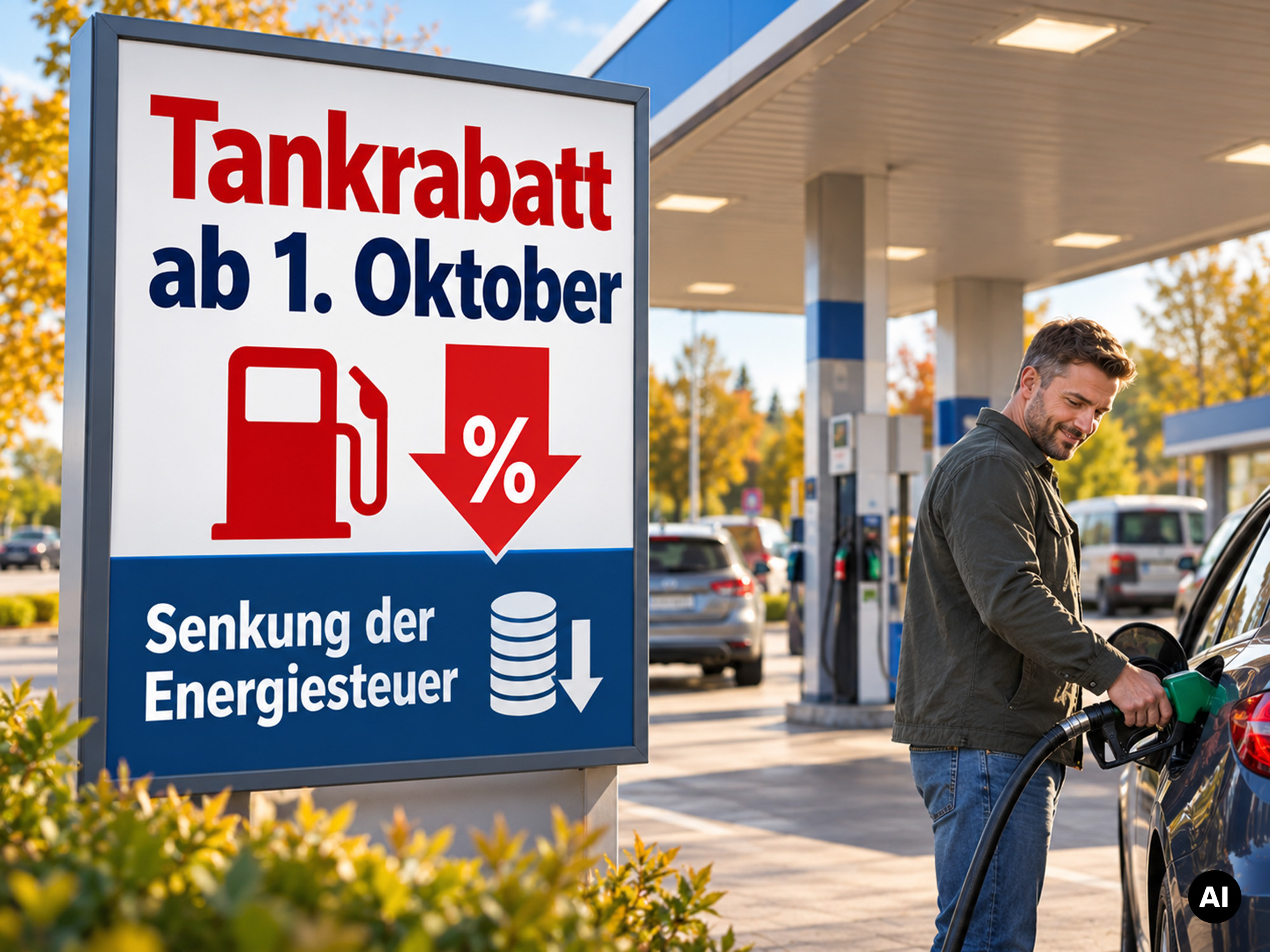 Tankrabatt im Herbst 2026 mit Senkung der Energiesteuer © KI-generierter Inhalt