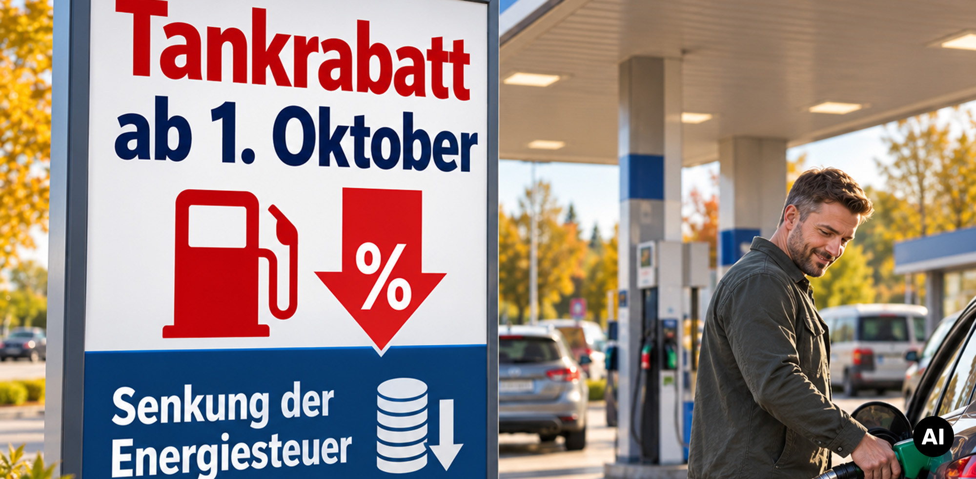 Tankrabatt im Herbst 2026 durch Senkung der Energiesteuer © KI-generierter Inhalt