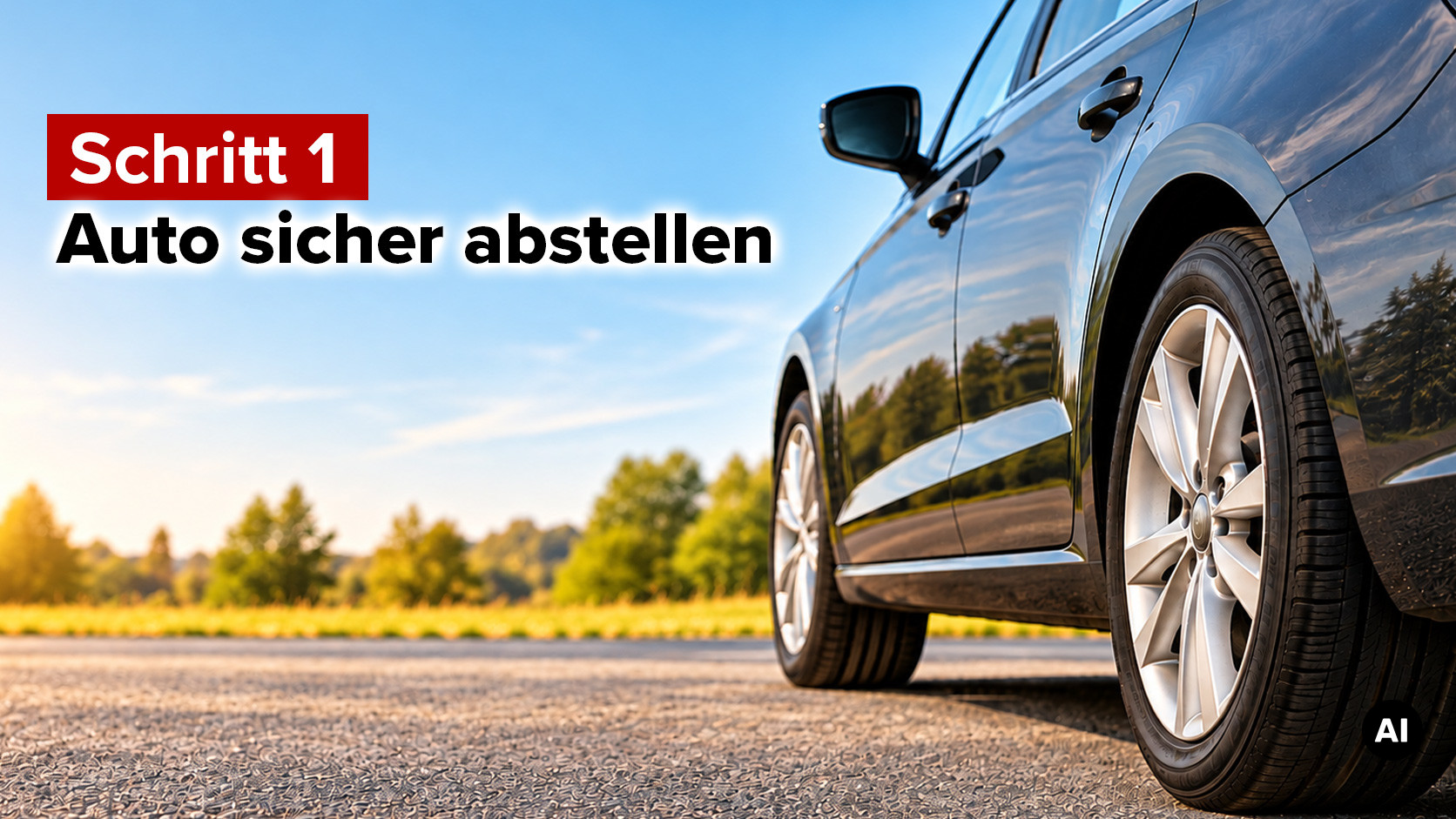 Reifenwechsel Schritt 1: Auto sicher abstellen Reifenwechsel Schritt 1: Auto sicher abstellen© KI generierter Inhalt
