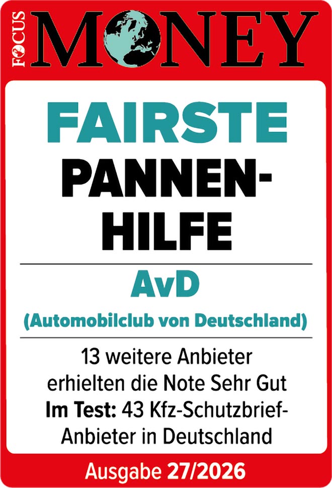 Auszeichnung Focus Money - Fairste Pannenhilfe AvD Auszeichnung Focus Money - Fairste Pannenhilfe AvD© AvD